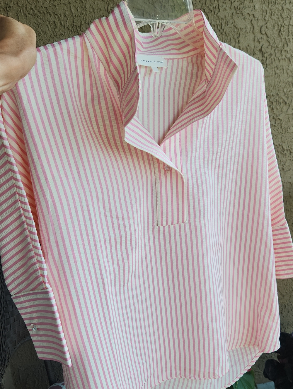 Entro Pink and White Striped Button-Down Tunic